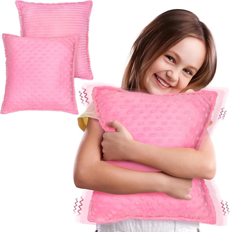 Subao 12" Vibrating Sensory Toddler Pillow with Two Textures, Sensory Toys for Kids with Autism, Birthday Xmas Gifts for Ages 4-10, Pink - Image 1